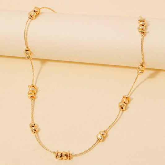 Metallic Station Beads Chain Necklace: GD