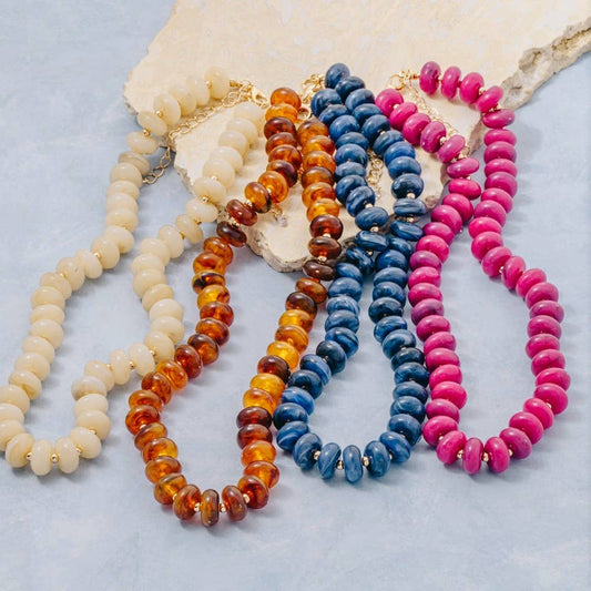 Fuchsia Marble Resin Disc Beaded Necklace