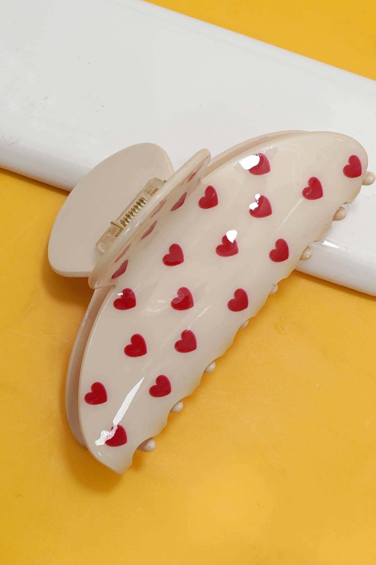 Polka Heart Hair Claw Clip | Off White