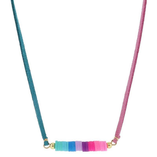 Kids Half Teal, Half Pink Suede & Rainbow Sequins Necklace
