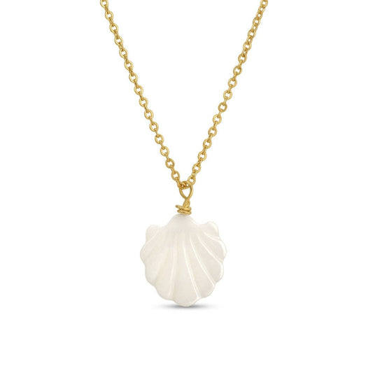Etched Shell Pendant Necklace: Gold