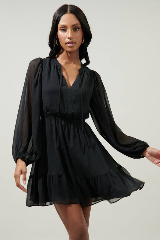 Paxton Balloon Sleeve Mini Dress: Black