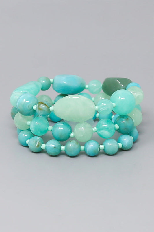 Marble Resin Beaded Stretch Bracelet Set - Turquoise