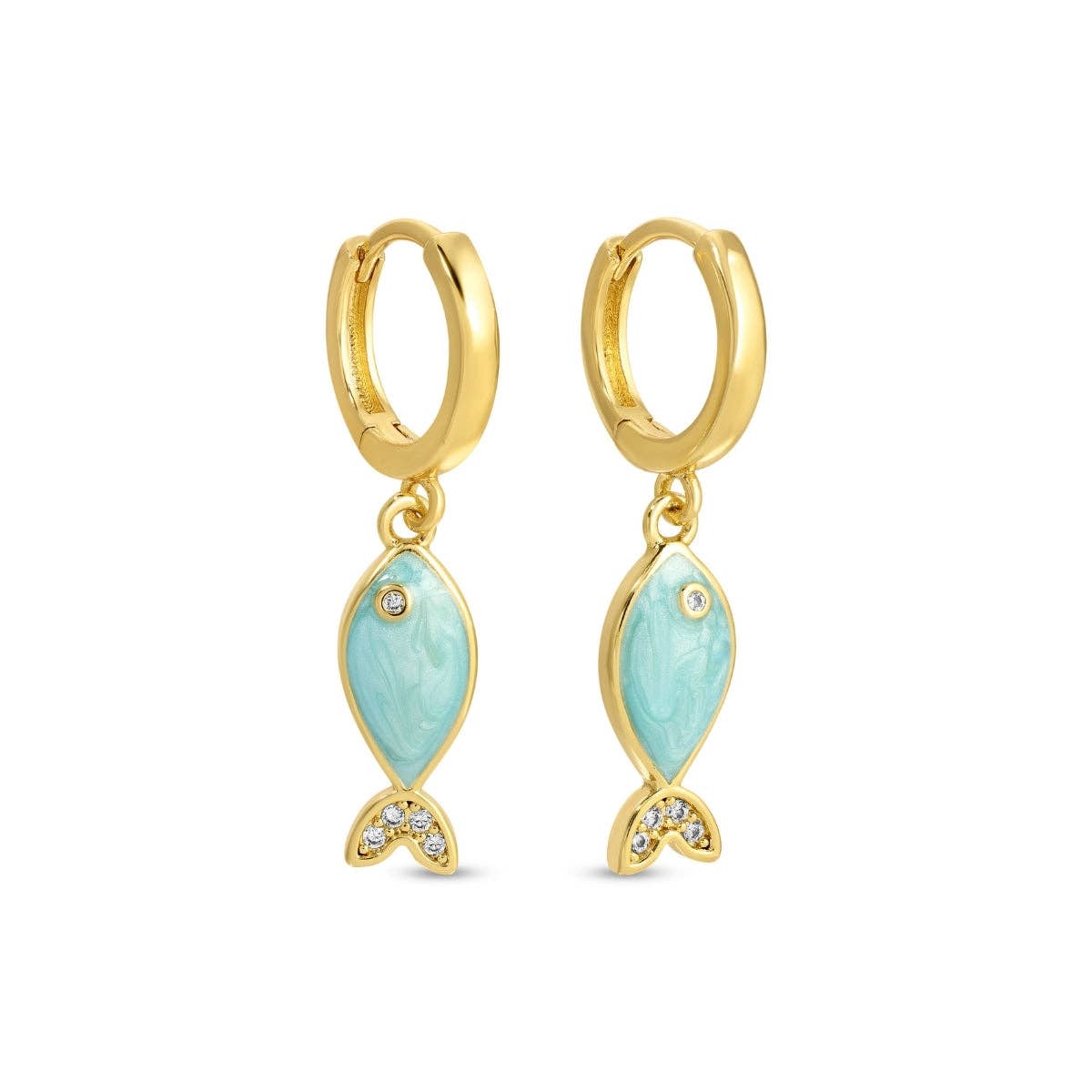 Petite Colorful Fish Pavé Huggies: Light Blue