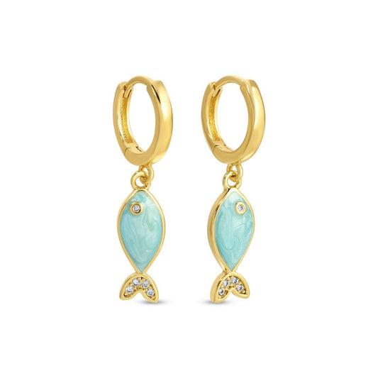 Petite Colorful Fish Pavé Huggies: Light Blue