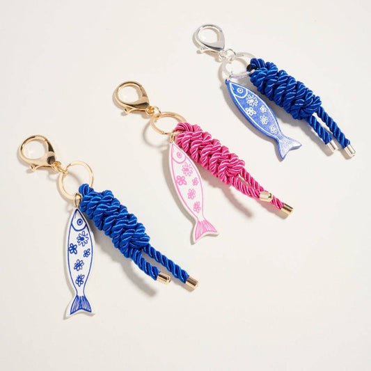 6 In Leather Sardine Charm Rope Keychain Bag Charm: Gold/Blue / ONE