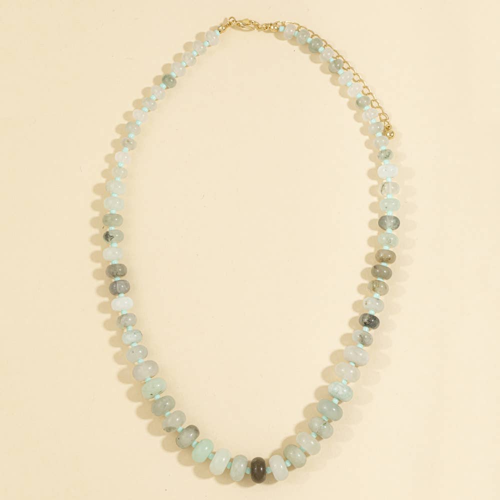 Rondelle Semi Precious Stone Beaded Necklace: LGRY