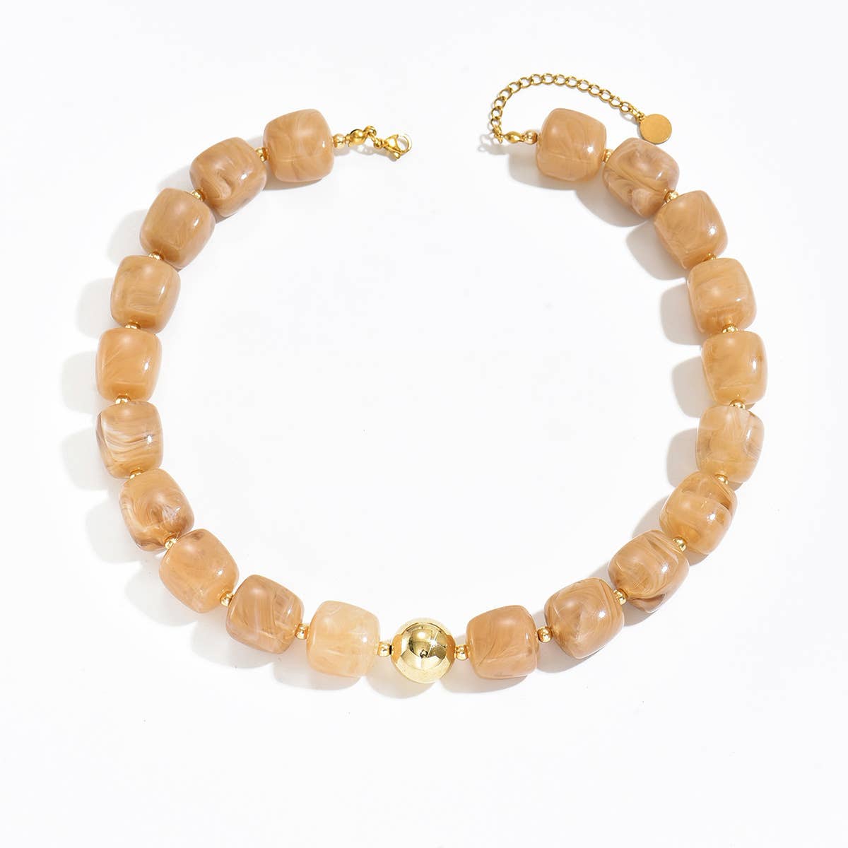 Boho Colorful Geometric Acrylic Bead Necklace: Apricot