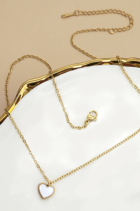 18k Non Tarnish Heart Necklace | White