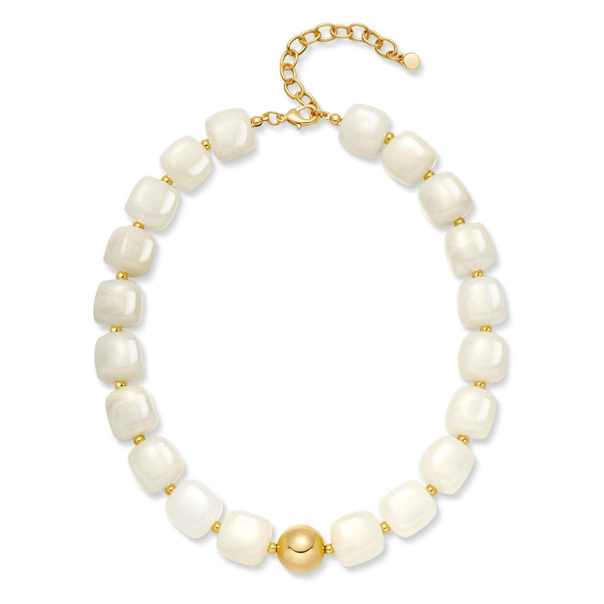Women  Square Resin Bead Necklace With Gold Ball Detail: White / M