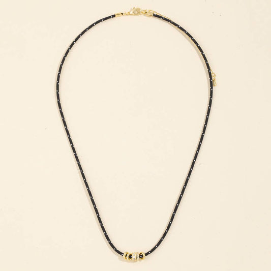 Cord Necklace With Pave Cz Rondelle Beads: GDBLK