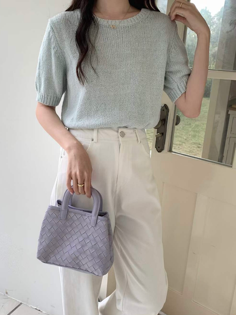 Mini Woven Top-Handle Crossbody Bag w/Cosmetic Pouch: 03 Purple