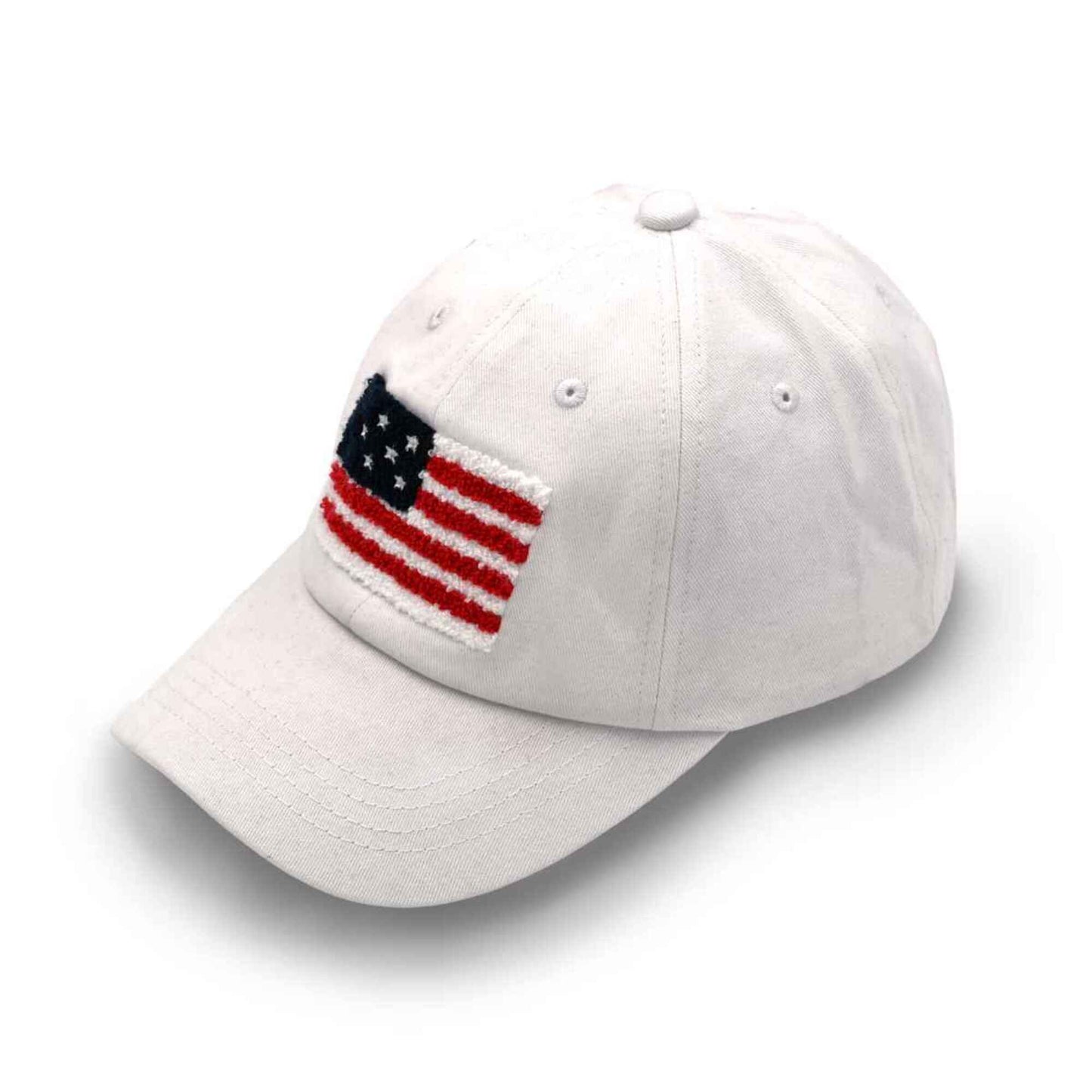 American Flag Chenille Patch Baseball Cap: White