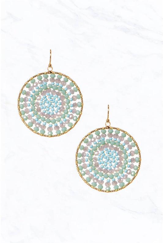 Circle Beaded  with Pearl earing: Turquoise