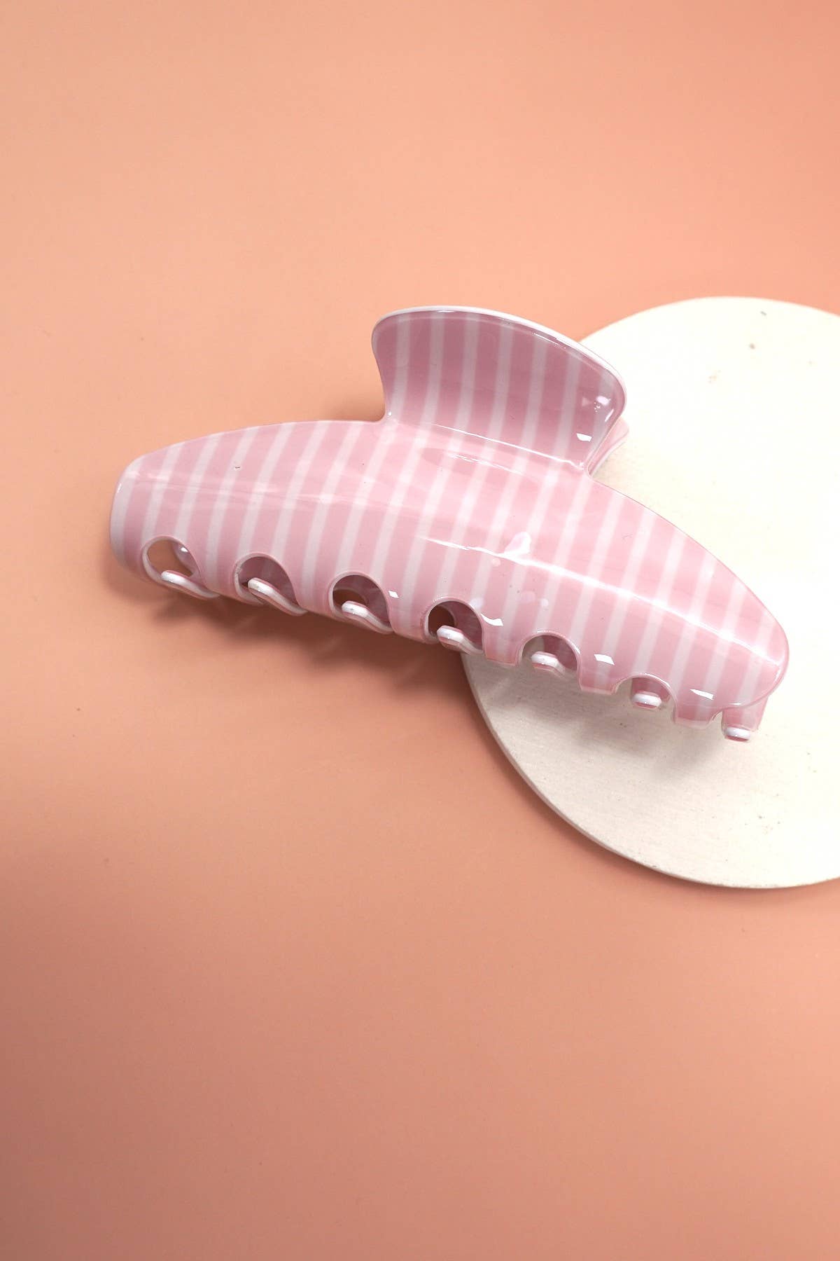 Jumbo Stripe Plaid Oval Hair Claw Clips | Stripe Pink