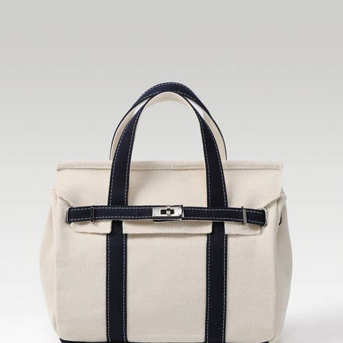 Handmade Mini Cotton Canvas Tote Bag: Midnight Navy