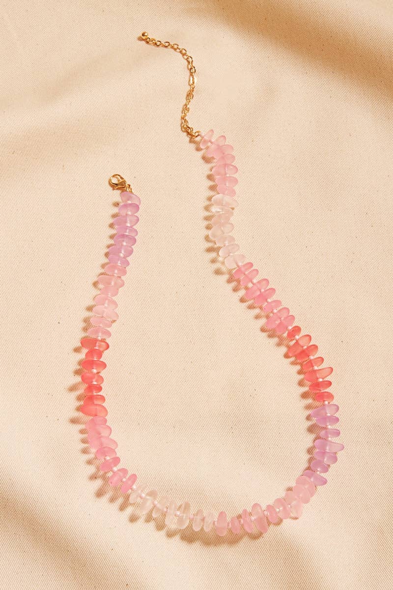 Organic Shaped Faux Seaglass Beaded Short Necklace: PK / ONE