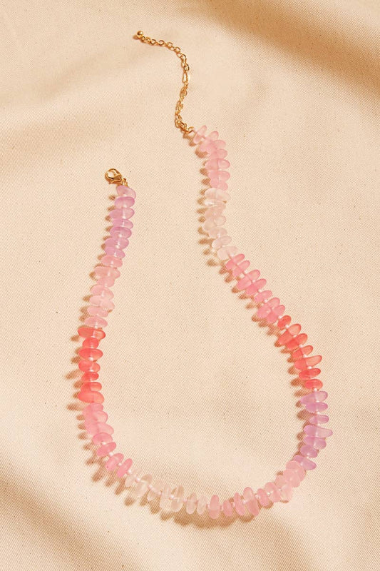 Organic Shaped Faux Seaglass Beaded Short Necklace: PK / ONE