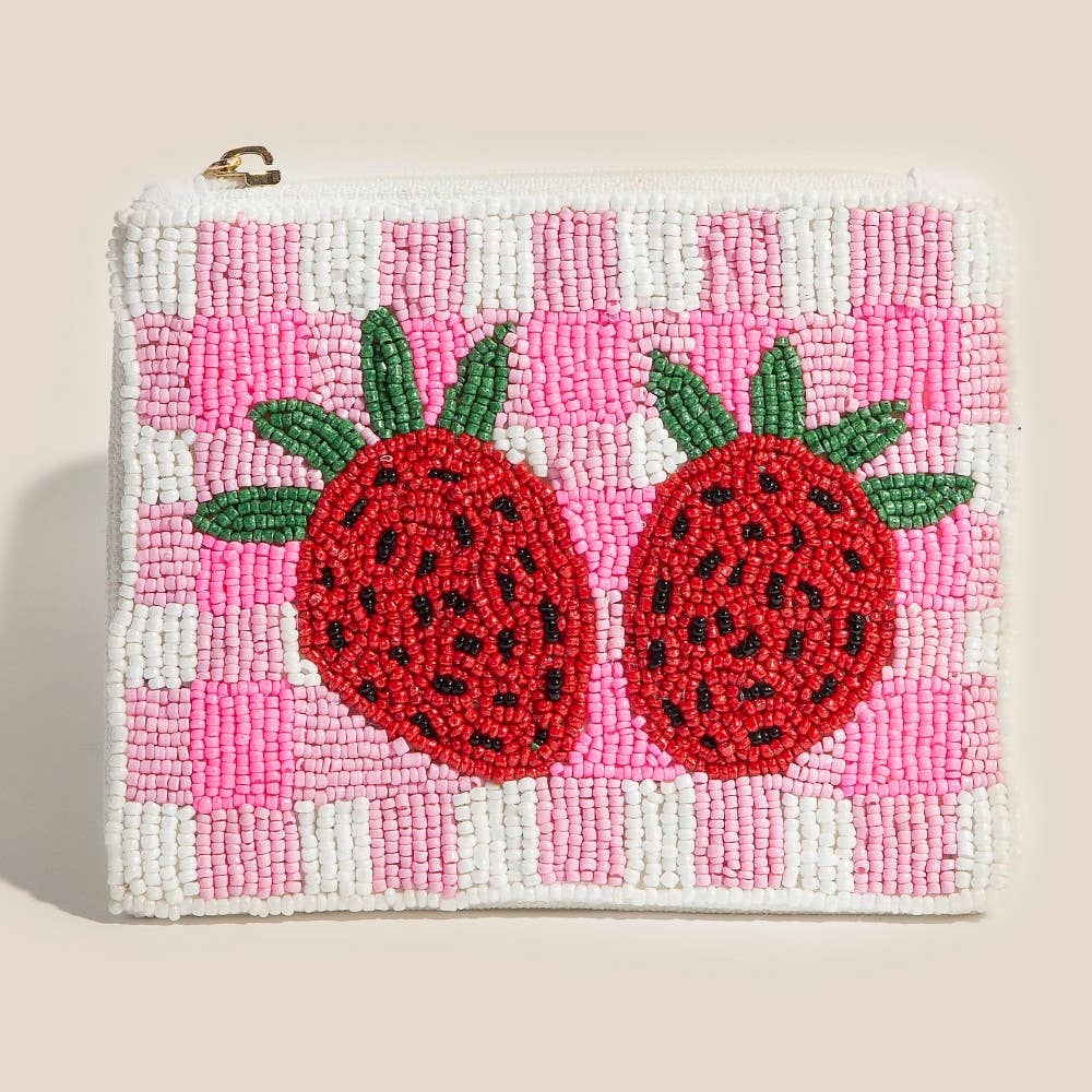 Seed Beaded Double Strawberry Coin Purse: MULTI