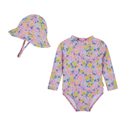 Infant Girls Rashguard Set | Purple Floral: Pink