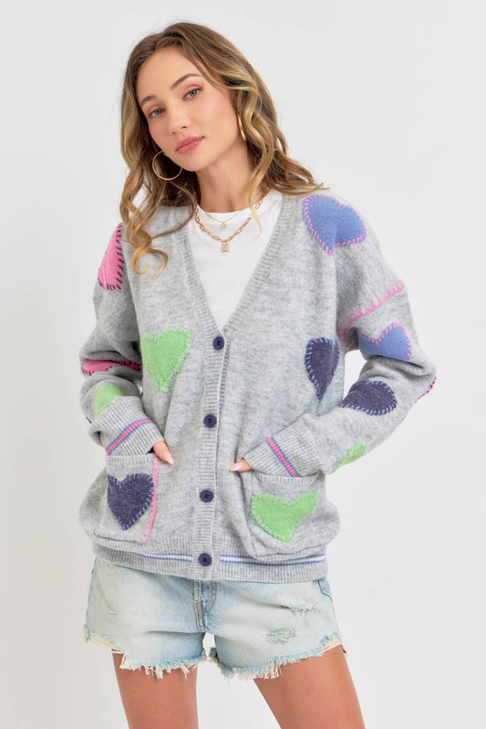 Soft Cozy Pullover Heart  Sweater Knit Cardigan