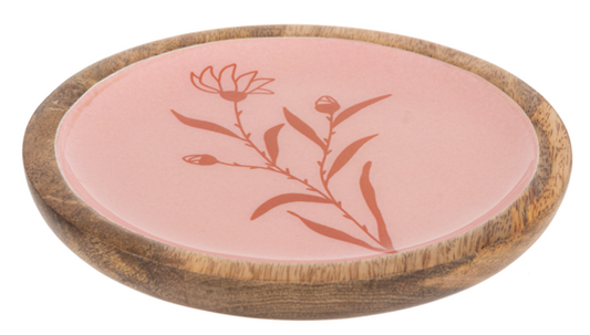 Round Saffron & Natural Floral Block Print Tidbit Tray- Tray 1