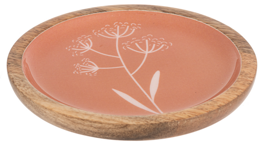 Round Saffron & Natural Floral Block Print Tidbit Tray- Tray 3