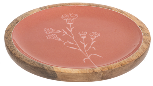 Round Saffron & Natural Floral Block Print Tidbit Tray- Tray 4