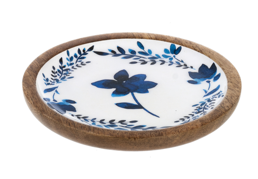 Round Blue & White Watercolor Floral Tidbit Tray- Tray 1