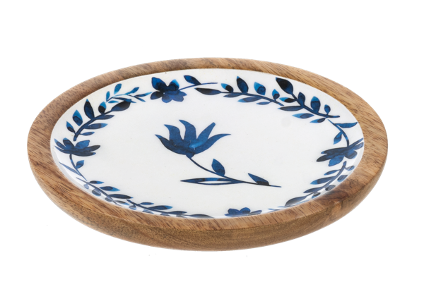 Round Blue & White Watercolor Floral Tidbit Tray- Tray 3