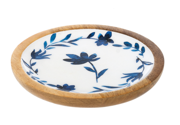 Round Blue & White Watercolor Floral Tidbit Tray- Tray 4