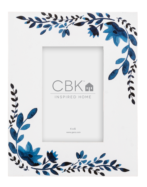 Blue & White Watercolor Floral 4x6 Frame