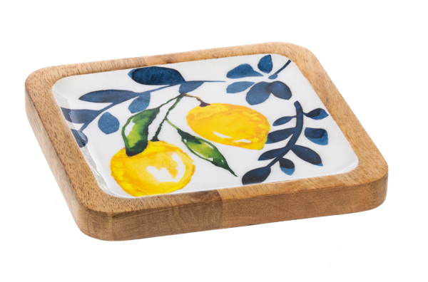 Square Lemon with Blue Floral Tidbit Tray- Tray 3