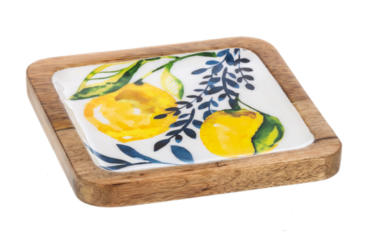 Square Lemon with Blue Floral Tidbit Tray- Tray 4