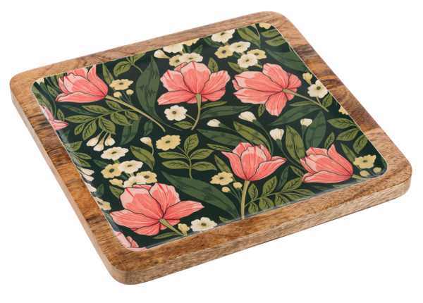 Square Green Floral Serving Tray