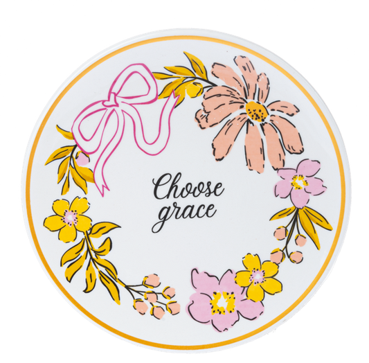 Round Trinket Dish with Inspirational Text-Choose Grace