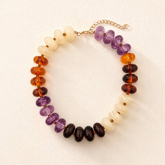 Women Color Block Disc Bead Necklace Statement Jewelry: Color_5 / M