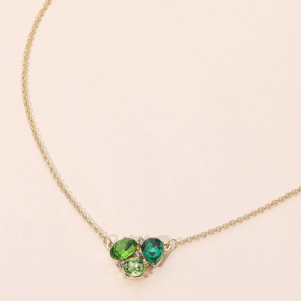Teardrop Oval Round Stone Cluster Pendant Necklace: Green,Multi