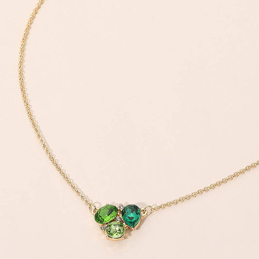 Teardrop Oval Round Stone Cluster Pendant Necklace: Green,Multi