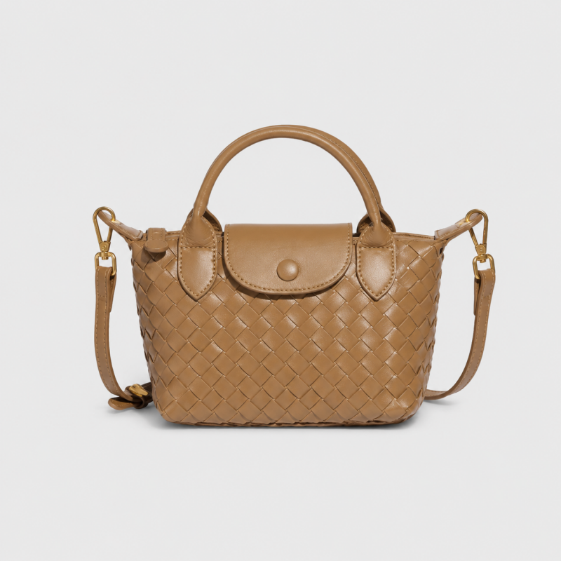 Woven Crossbody Bag: Camel / One Size