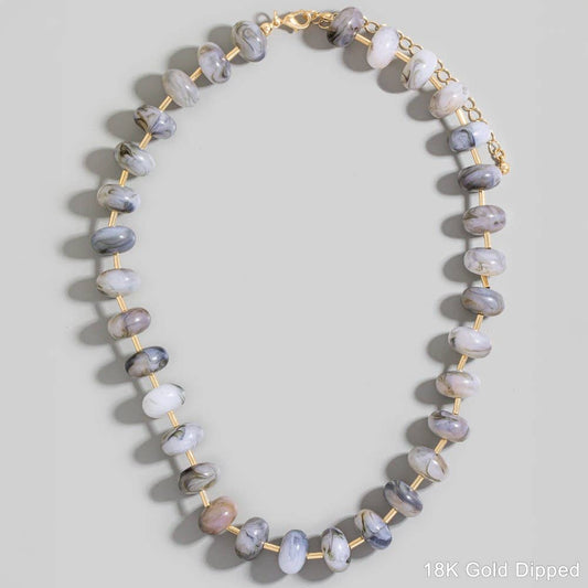Gold Dipped Bars And Resin Beads Necklace: GDGRY