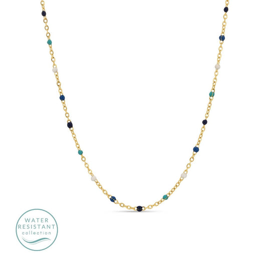 Sweetly Colored Delicate Chain Necklace, Water Resistant: Aqua/Blue/White