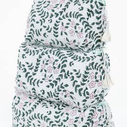 White Floral Print Quilted Cotton Toiletry Bag Set