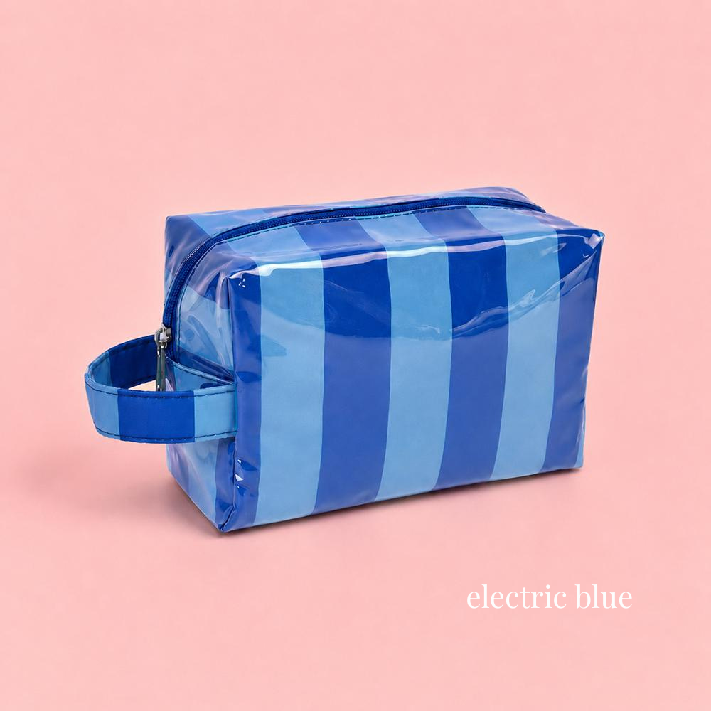 Retro Jelly Stripe Makeup Pouches: Electric Blue