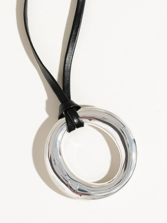 IO O-Ring Pendant with Leather Strap: Silver