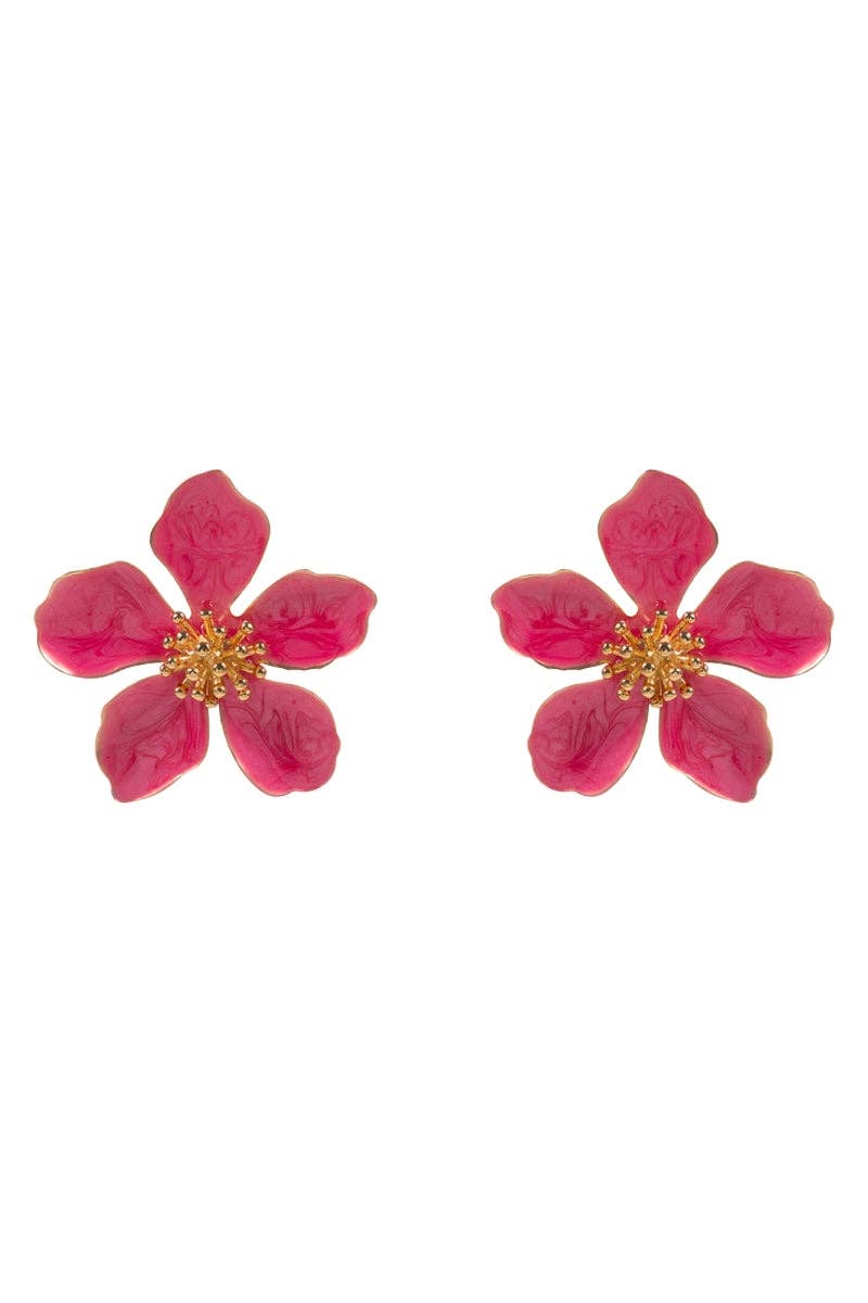 Flower Pearlized Enamel Titanium Post Earrings: HPK / ONE