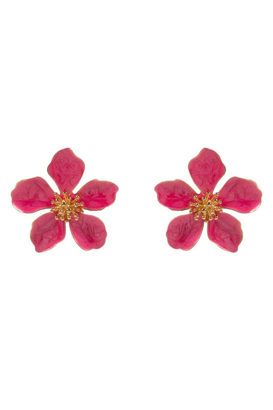 Flower Pearlized Enamel Titanium Post Earrings: HPK / ONE