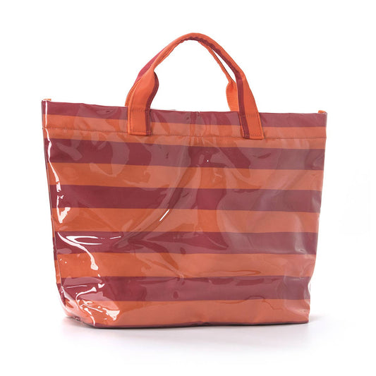 Colorblock Striped Tote Bag Cherry Waterproof Beach Bag: Red / M