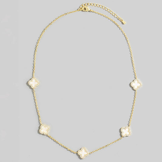Cubic Zirconia Station Clover Chain Necklace: GMOP
