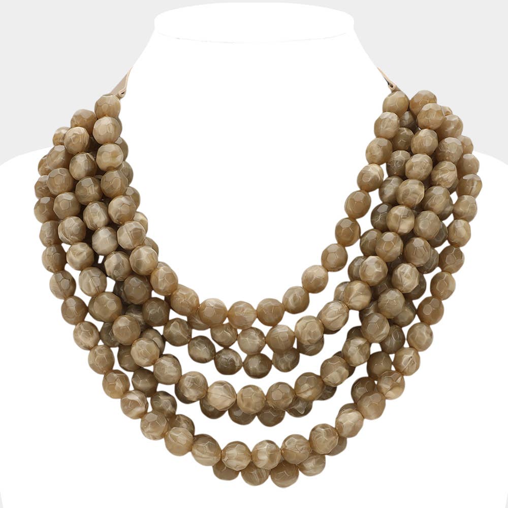 Chunky Acrylic Bead Layered Faux Leather Magnetic Necklace: Brown